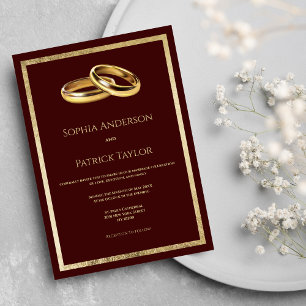 Invitación Sencillo y elegante anillo de oro burdeos Boda