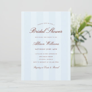 Invitación Sencillo y elegante baby shower de rayas azules pa