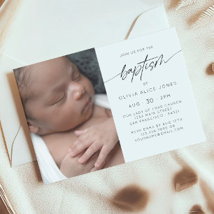 Invitación Sencillo y elegante bautismo Christening Script Ph