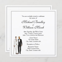 Invitación Sencillo y elegante Boda blanco gay Groom