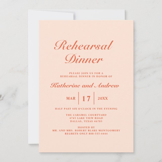 Invitación Sencillo y elegante Boda de Peachy Cena (Anverso)