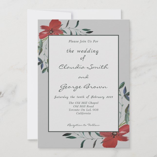 Invitación Sencillo y elegante Boda gris claro de los lapicer (Anverso)