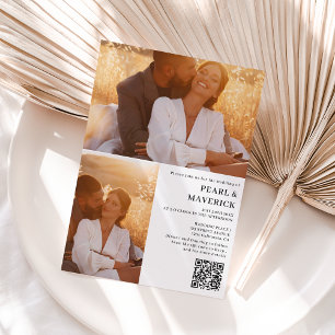 Invitación Sencillo y elegante código de 3 fotos qr boda blan