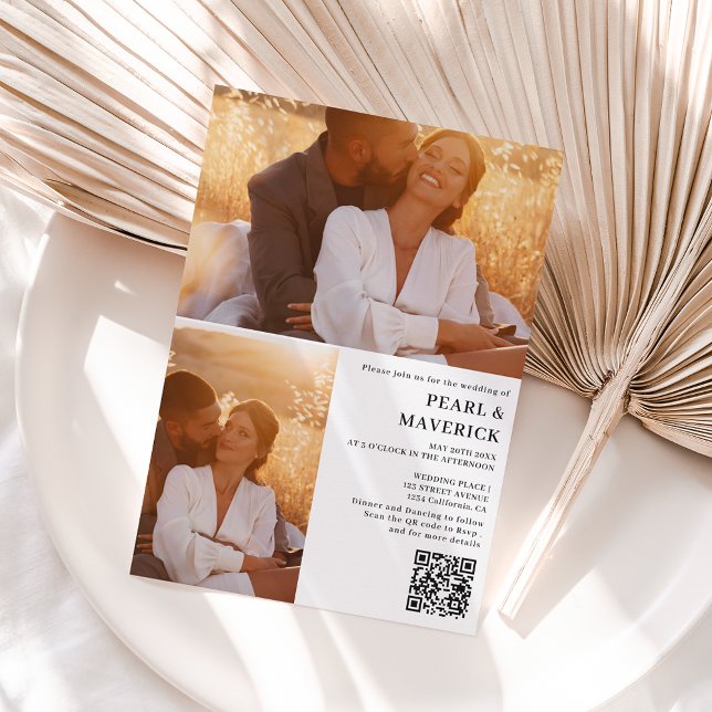 Invitación Sencillo y elegante código de 3 fotos qr boda blan (Subido por el creador)