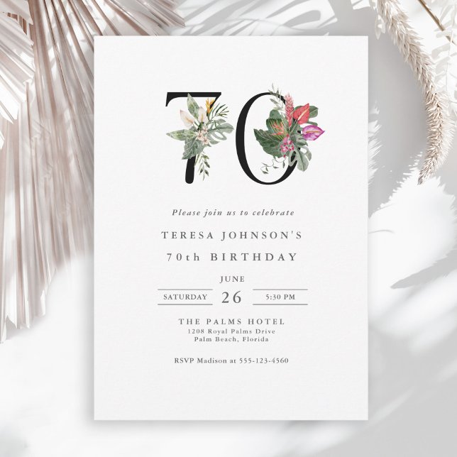 Invitación Sencillo y elegante cumpleaños 70 del Tropical (Available in both printed and instant download digital formats.)