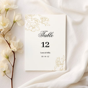 Invitación Sencillo y elegante dorado floral Números de tabla