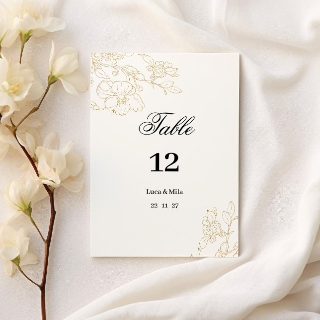 Invitación Sencillo y elegante dorado floral Números de tabla (Simple elegant white gold floral Table Numbers)