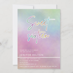 Invitación Sencillo y elegante dulce holográfico dieciséis