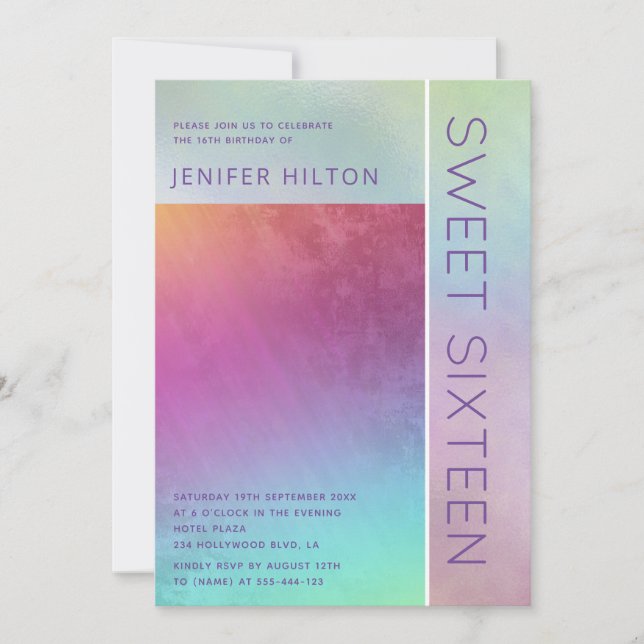 Invitación Sencillo y elegante dulce holográfico dieciséis (Anverso)