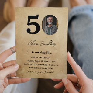 Invitación Sencillo y elegante Fiesta de 50 Años Rústica