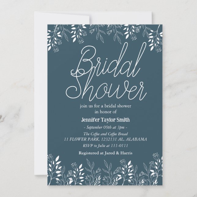 Invitación sencillo y elegante  floral  Desayuno de novia de  (Anverso)