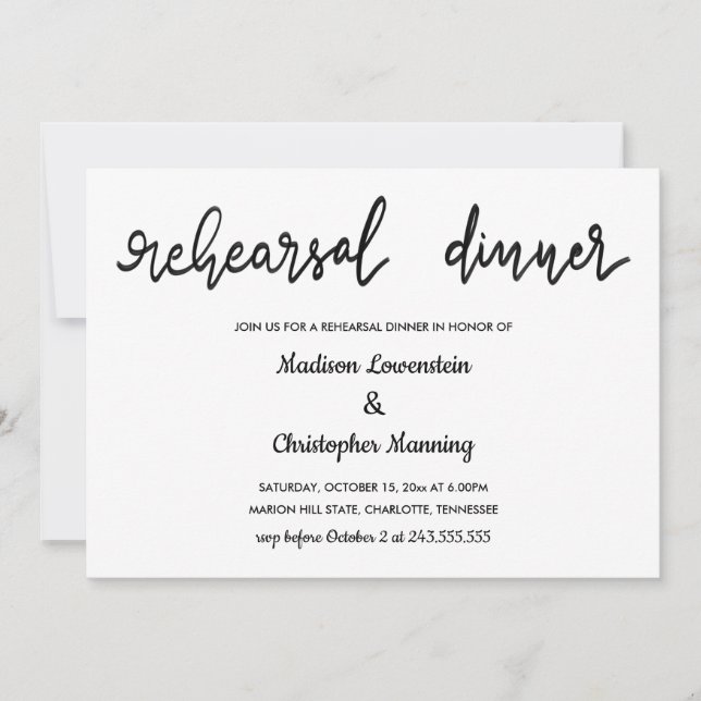 Invitación Sencillo y elegante guión manuscrito de la cena (Anverso)