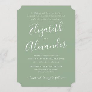 Invitación Sencillo y elegante guión Sage Green Boda