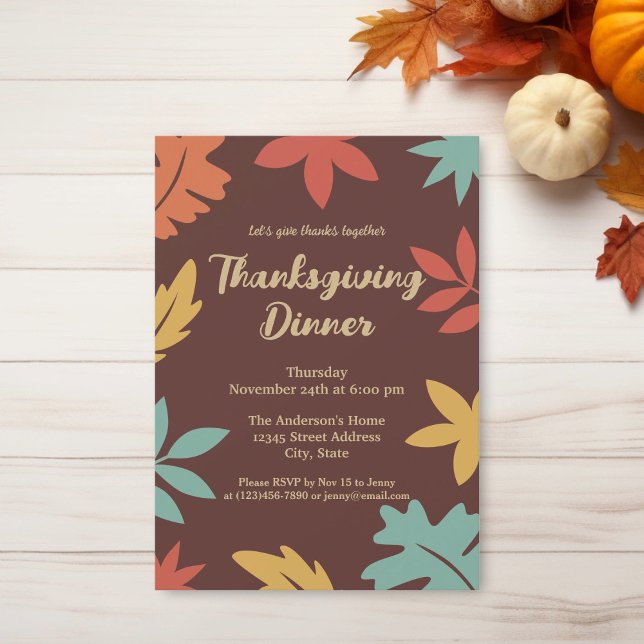Invitación Sencillo y elegante otoño deja la cena de Acción d (Subido por el creador)
