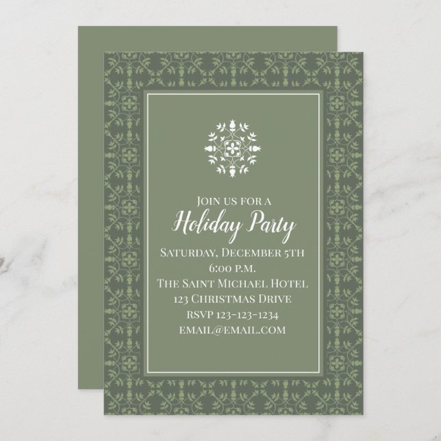 Invitación Sencillo y elegante patrón de copos de nieve verde (Anverso / Reverso)