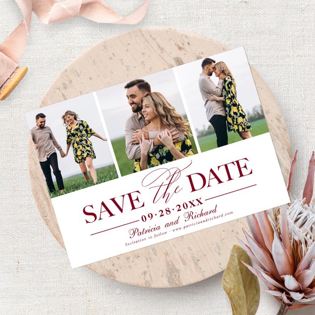 Invitación Sencillo y elegante Save The Date de boda con 3 fo (Subido por el creador)