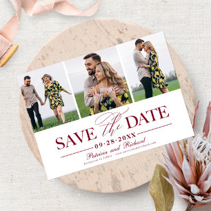 Invitación Sencillo y elegante Save The Date de boda con 3 fo