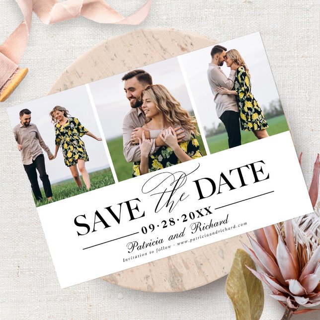 Invitación Sencillo y elegante Save The Date de boda con 3 fo (Subido por el creador)