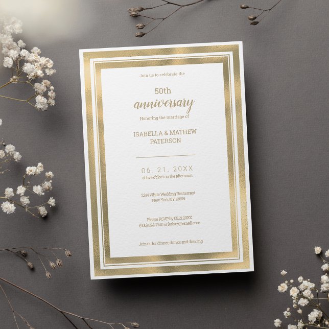 Invitación Sencillo y lujoso oro blanco 50 años Boda (Simple luxury white gold 50th Wedding Anniversary)
