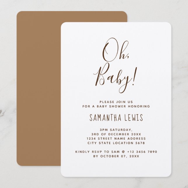 Invitación Sencillo y moderno Baby Shower neutral de género b (Anverso / Reverso)