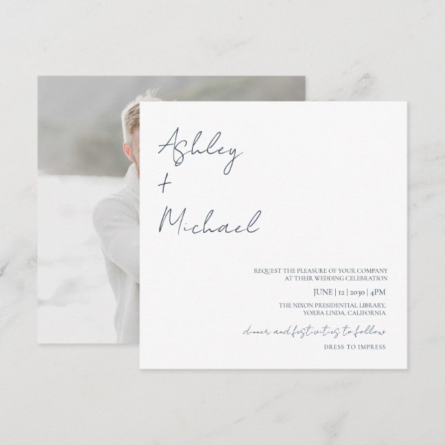 Invitación Sencillo y moderno código de vestimenta Boda de fo (Anverso / Reverso)