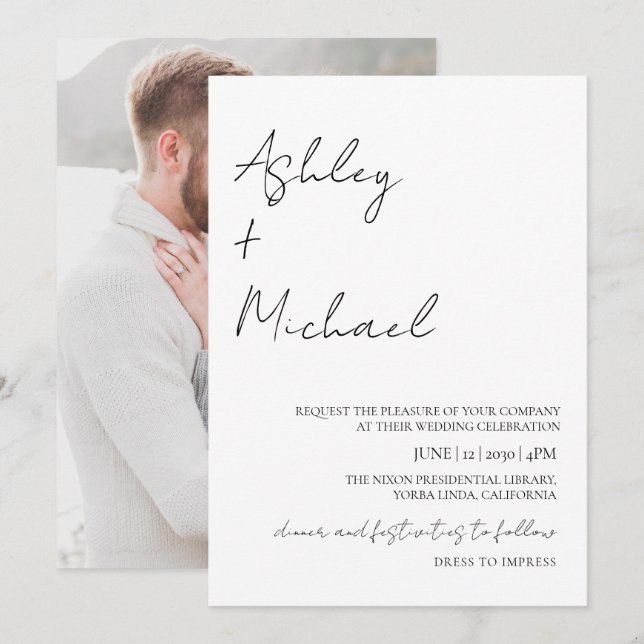 Invitación Sencillo y moderno código de vestimenta Boda de fo (Anverso / Reverso)