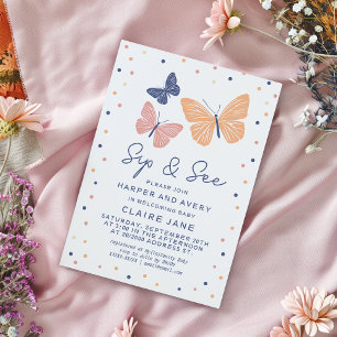 Invitación Sencillo y moderno sorbo de mariposa y ver