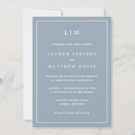 Invitación Sencillo y turbio Monograma Azul Elegante Boda
