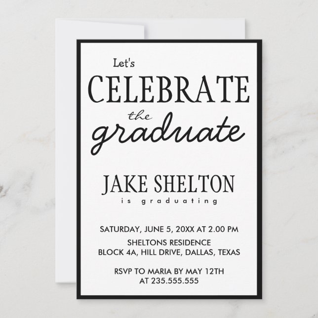 Invitación Sencillos Blancos Y Negros Celebremos Al Graduado (Anverso)