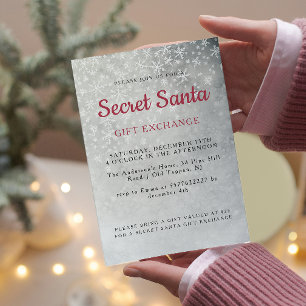 Invitación Sencillos copos de nieve grises secreto Santa Fies
