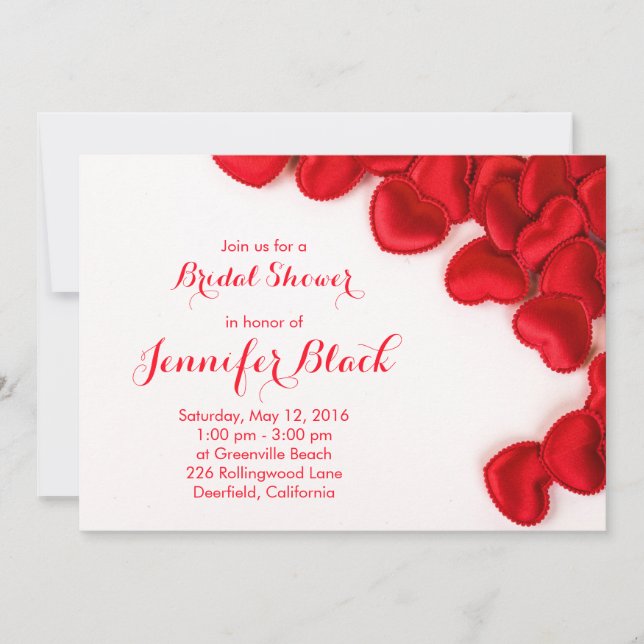 Invitación Sencillos corazones rojos Ducha Bridal de San Vale (Anverso)