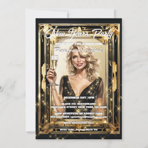 Invitación Sencillos de oro negro de Año Nuevo fiesta elegant