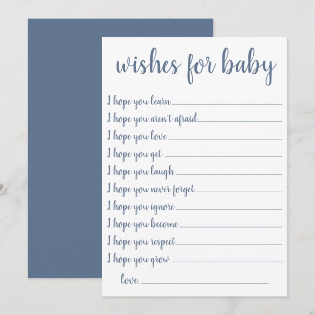 Invitación Sencillos deseos de pizarra | Dusty Blue Keepsake  (Anverso / Reverso)