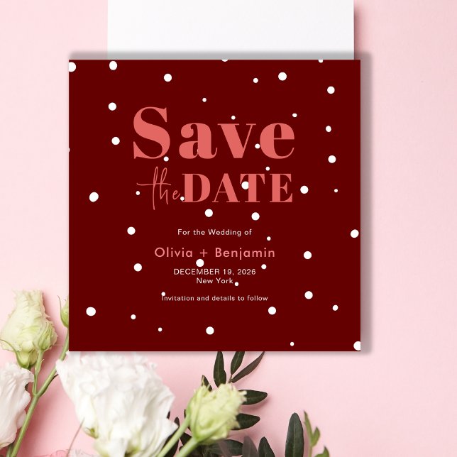 Invitación Sencillos Navidades Boda De Nieve Roja Salven La F (Christmas Green Winter Wedding Save The Date Invitation)