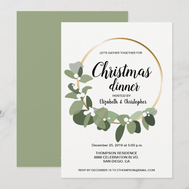 Invitación Sencillos Navidades modernos Fiesta de cena Wreath (Anverso / Reverso)