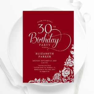 Invitación Sencillos y elegantes Rosas Red Silver de cumpleañ