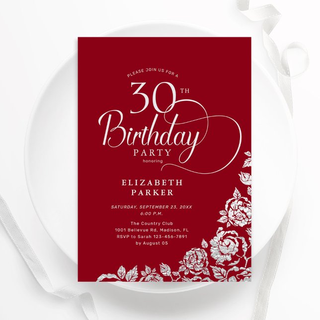 Invitación Sencillos y elegantes Rosas Red Silver de cumpleañ (Subido por el creador)