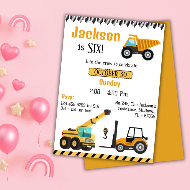 Invitación Sencillos y lindos camioneros de construcción niño (Subido por el creador)