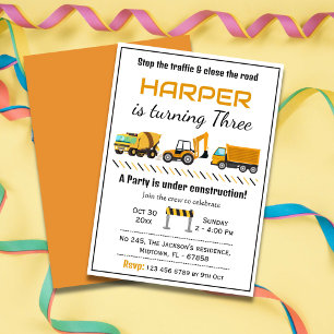 Invitación Sencillos y lindos camioneros de construcción niño
