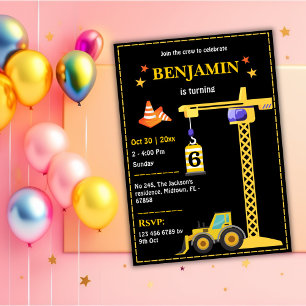 Invitación Sencillos y lindos camioneros de construcción niño