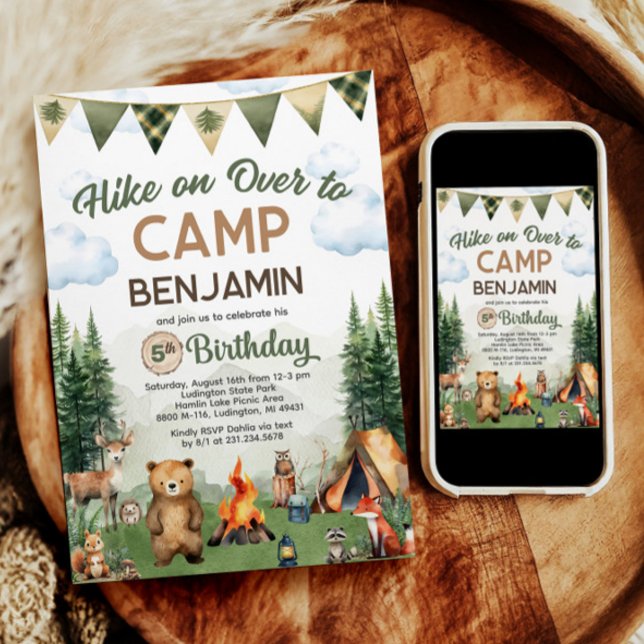 Invitación Senderismo por el cumpleaños de Camping (Hike on Over Camping Birthday Invitation
)