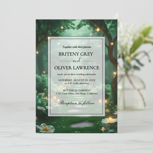 Invitación Sendero boscoso encantado del boda de flores mágic (Anverso de pie)