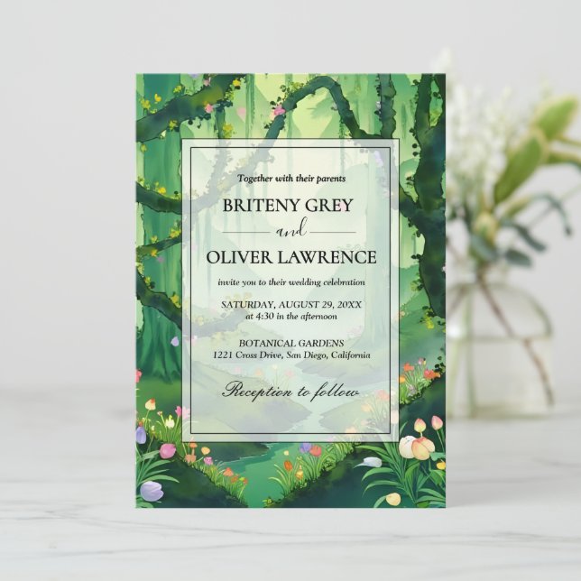Invitación Sendero del Bosque Encantado de la Flor Mágica de  (Anverso de pie)