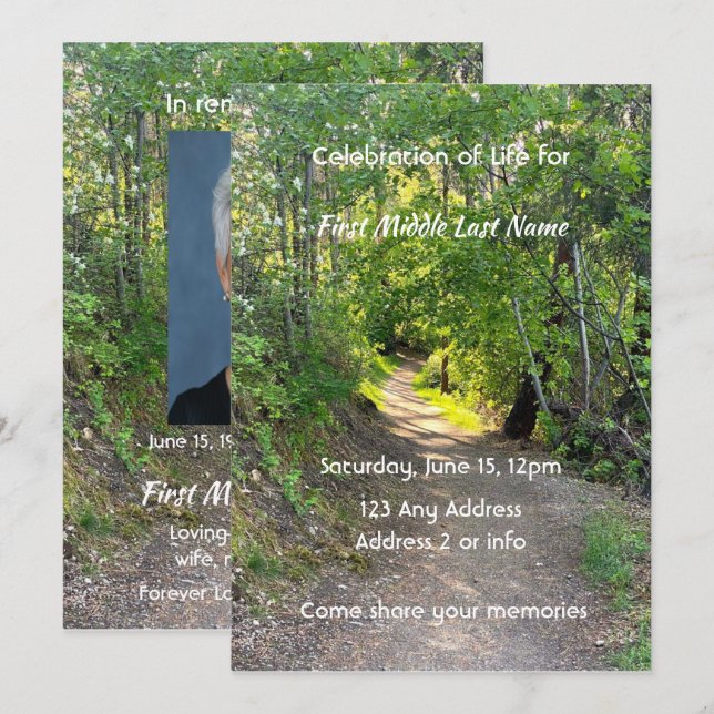 Invitación Sendero forestal de árboles de la trayectoria de l (Anverso / Reverso)