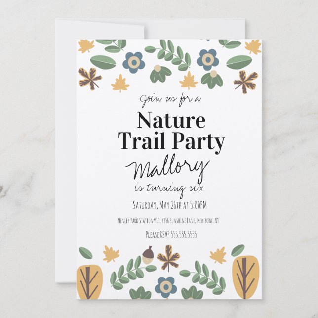 Invitación Sendero Natural Bosque Bellota Cumpleaños Rústico  (Anverso)