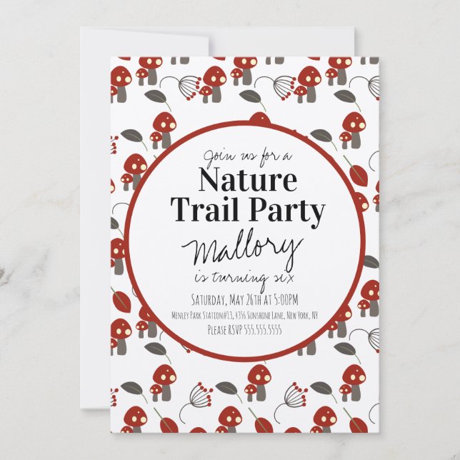 Invitación Sendero Natural Bosque Hongo Cumpleaños  (Anverso)
