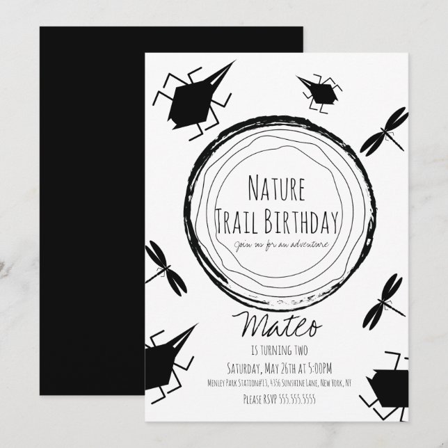 Invitación Sendero Natural Cumpleaños Insecto Mariposa  (Anverso / Reverso)