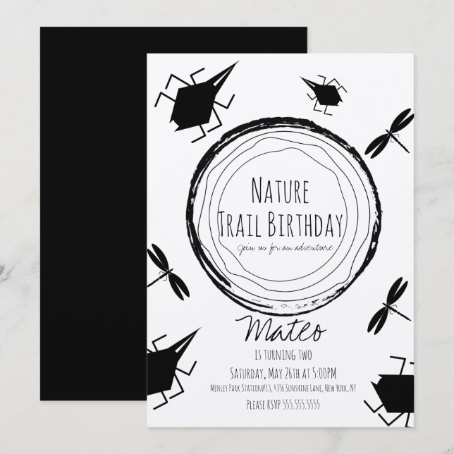 Invitación Sendero Natural Insecto Mariposa Cumpleaños Rústic (Anverso / Reverso)