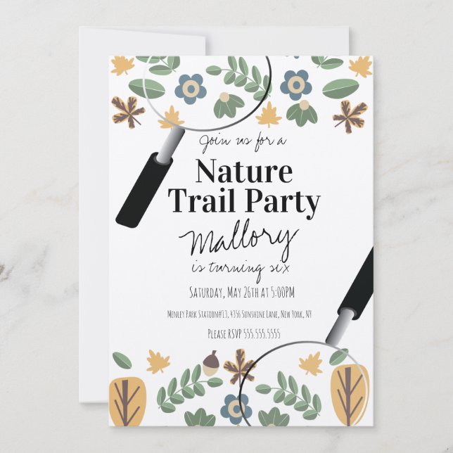 Invitación Sendero Natural Madera Bellota Cumpleaños Rústico  (Anverso)