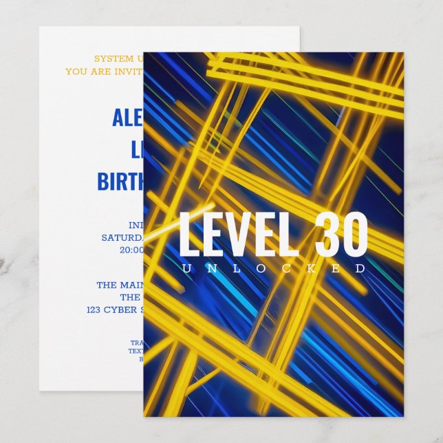 Invitación Senderos de Luz Abstractos Cian Amarillo Neón Cibe (Anverso / Reverso)